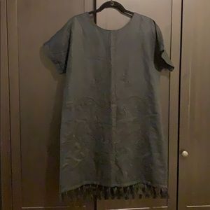 JCrew linen blend lined dress with tassels